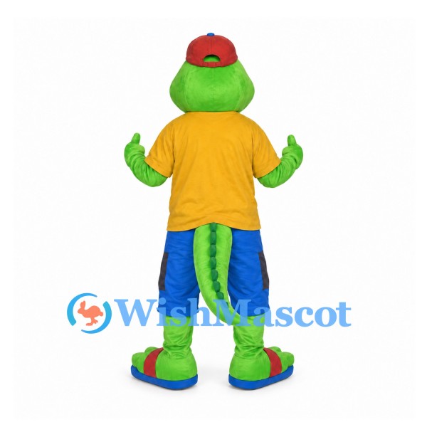 Crocodile Mascot Costume with Yellow Shirt and Blue Shorts