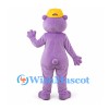Bear Mascot Costume in Purple with Yellow Cap