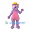 Bear Mascot Costume in Purple with Yellow Cap