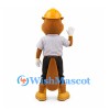 Beaver Mascot Costume with Yellow Hard Hat and Gray Shirt