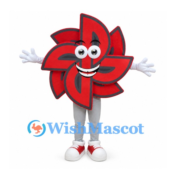 Pinwheel Mascot Costume in Red with Gray Trim