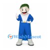 Superhero Mascot Costume in Blue with Green Hair and Cape
