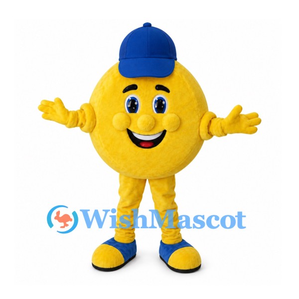 Ball Mascot Costume in Yellow with Blue Cap