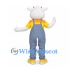 Goat Mascot Costume in White with Gray Overalls