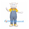Goat Mascot Costume in White with Gray Overalls