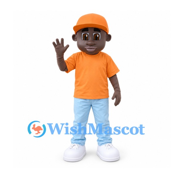 Boy Mascot Costume with Orange Cap and Shirt