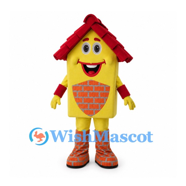 House Mascot Costume in Yellow with Red Roof and Brick Details