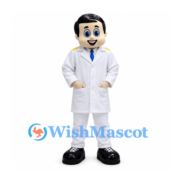 Doctor Mascot Costume with White Coat and Blue Tie