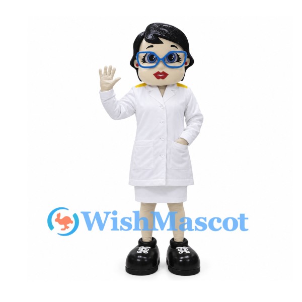 Doctor Mascot Costume with White Coat and Blue Glasses