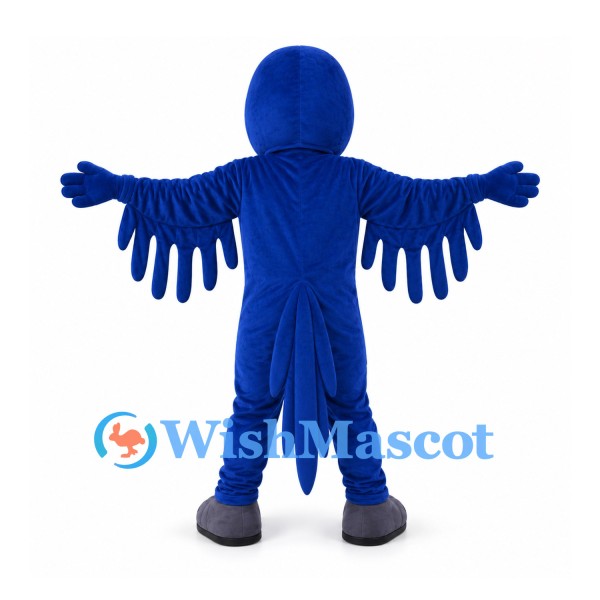 Parrot Mascot Costume in Blue with Yellow Eye Rings