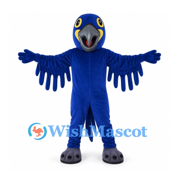 Parrot Mascot Costume in Blue with Yellow Eye Rings