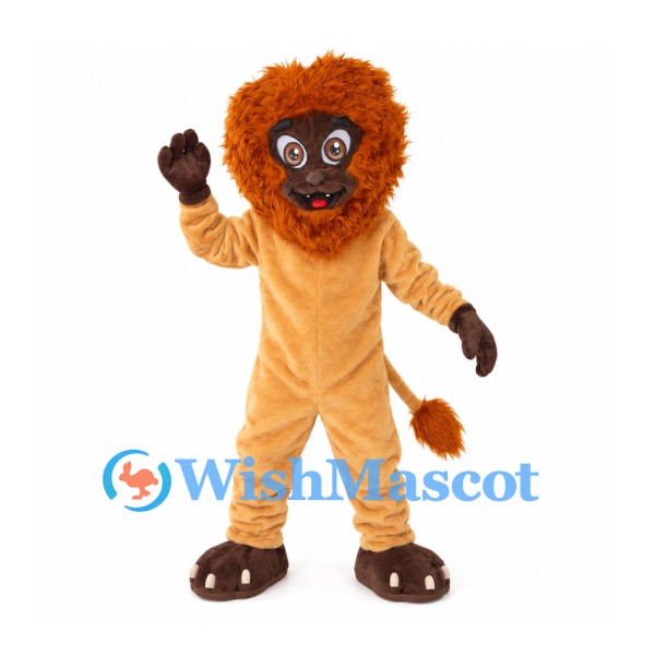 Lion Mascot Costume with Orange Mane and Tan Body