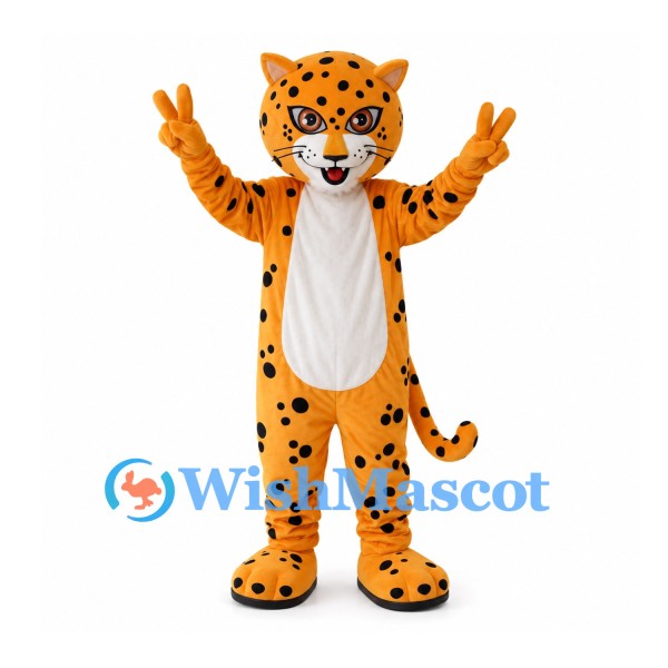Leopard Mascot Costume in Orange with Black Spots