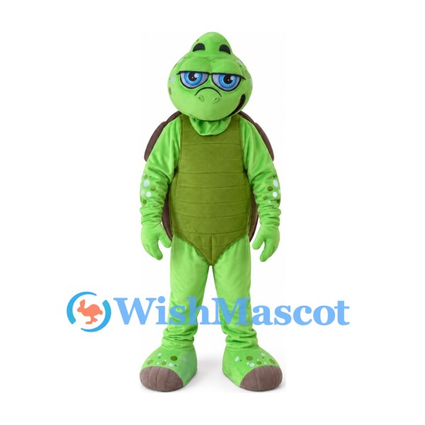 Turtle Mascot Costume in Green with Blue Glasses