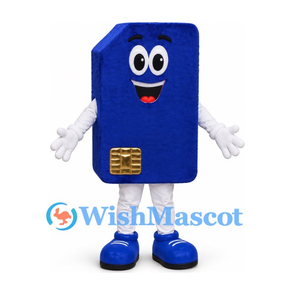 SIM Card Mascot Costume in Blue with White Arms and Legs