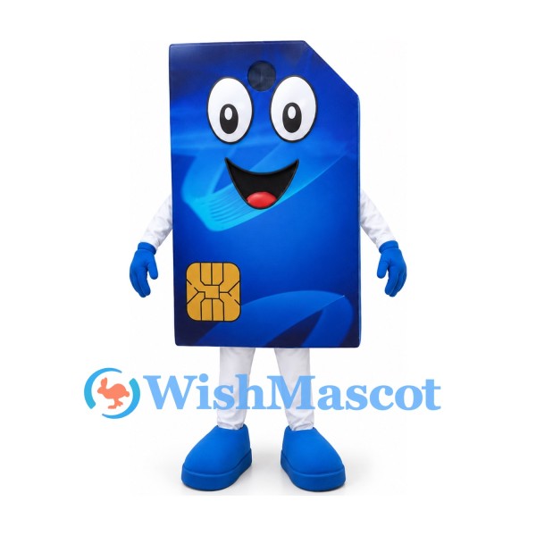 SIM Card Mascot Costume with Blue Wave Pattern