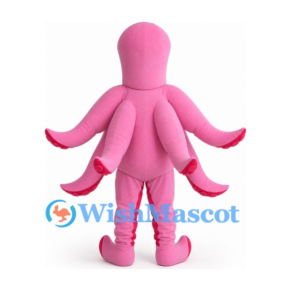 Octopus Mascot Costume in Pink with Smiling Face