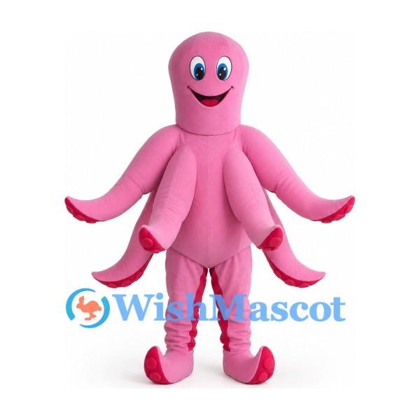 Octopus Mascot Costume in Pink with Smiling Face