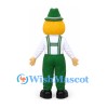 Farmer Mascot Costume with Green Hat and Overalls