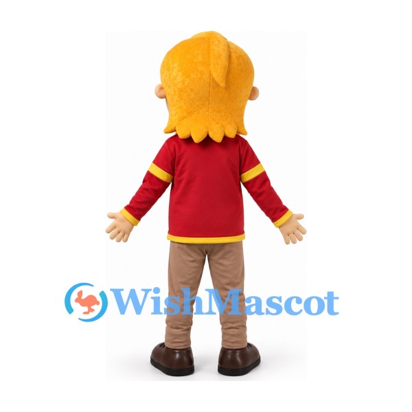 Boy Mascot Costume with Blond Hair and Red Sweater