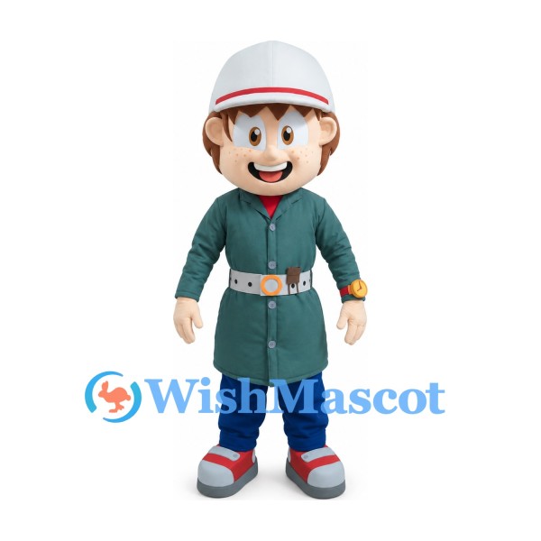 Boy Mascot Costume with Green Coat and White Hat