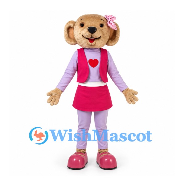 Dog Mascot Costume with Pink Dress and Heart Apron
