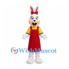 Rabbit Mascot Costume with Red Apron and Yellow Shirt