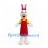 Rabbit Mascot Costume with Red Apron and Yellow Shirt