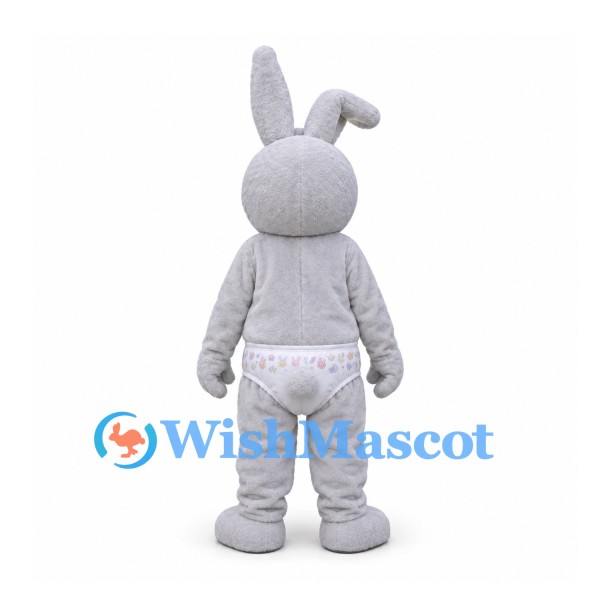 Baby Rabbit Mascot Costume in Gray with Printed Diaper