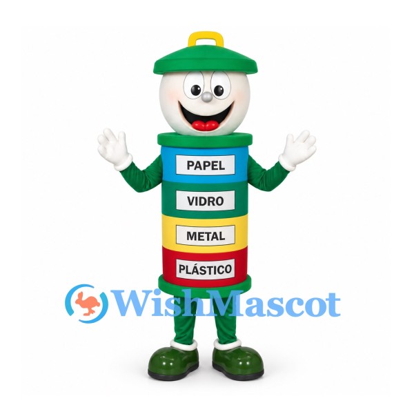 Recycling Bin Mascot Costume with Multicolor Sorting Panels