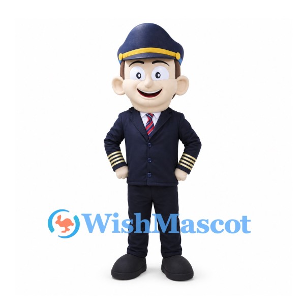 Pilot Mascot Costume with Navy Uniform and Cap