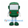 Bus Mascot Costume in Green with Smiling Face
