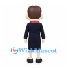 Flight Attendant Mascot Costume with Navy Skirt Suit and Red Scarf