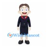 Flight Attendant Mascot Costume with Navy Skirt Suit and Red Scarf
