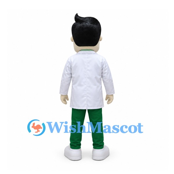 Doctor Mascot Costume with White Coat and Green Scrubs