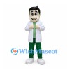 Doctor Mascot Costume with White Coat and Green Scrubs