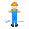 Construction Worker Mascot Costume with Blue Overalls and Orange Hard Hat