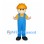 Construction Worker Mascot Costume with Blue Overalls and Orange Hard Hat