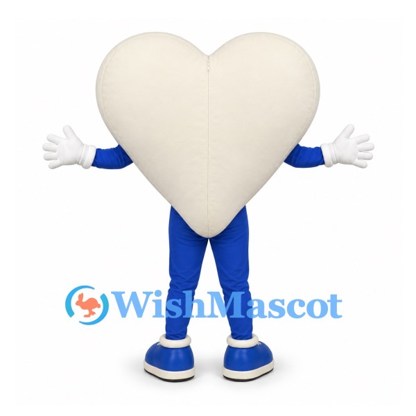 Heart Mascot Costume in Cream with Blue Outfit