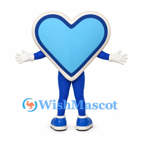 Heart Mascot Costume in Blue with White Border