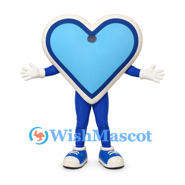 Heart Mascot Costume in Blue with White Border
