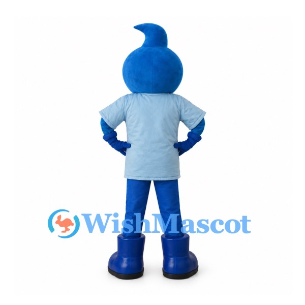 Water Drop Mascot Costume in Blue with Light Blue Shirt