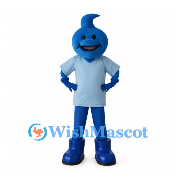 Water Drop Mascot Costume in Blue with Light Blue Shirt