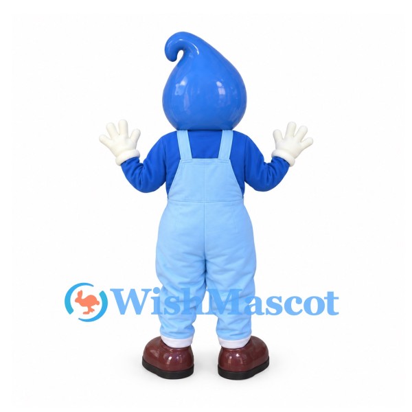 Water Drop Mascot Costume in Blue with Pale Blue Overalls
