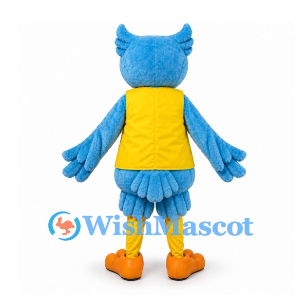 Owl Mascot Costume in Blue with Yellow Vest