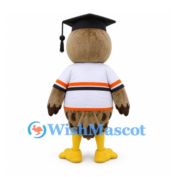 Owl Mascot Costume with Graduation Cap and Striped Shirt