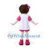 Girl Mascot Costume with Pink Bow and White Shirt