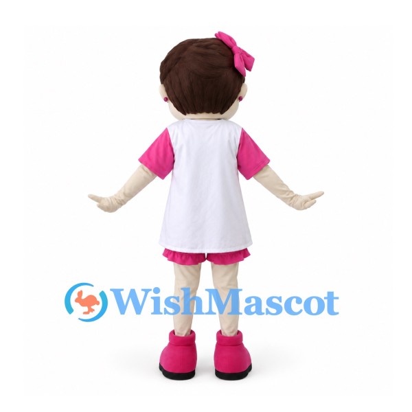 Girl Mascot Costume with Pink Bow and White Shirt