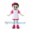 Girl Mascot Costume with Pink Bow and White Shirt