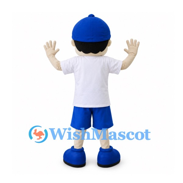 Boy Mascot Costume with Blue Cap and White Shirt